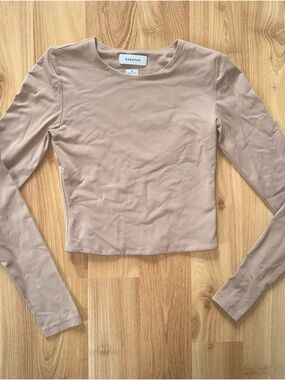 Babaton Long Sleeve Crewneck Top in Taupe Beige